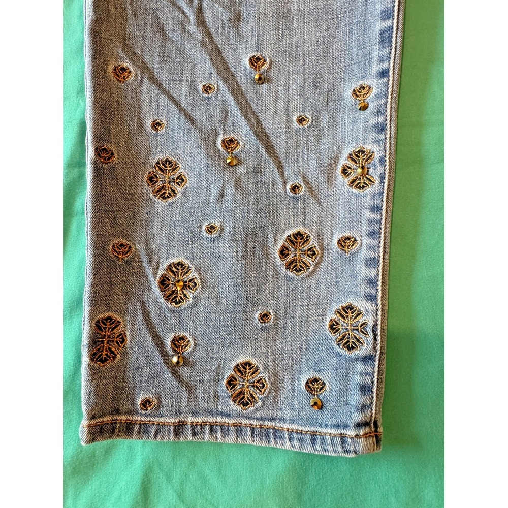 Chico's So Slimming Girlfriend Slim Leg Ankle Jeans 3 XL Embroidered Beaded - Picture 2 of 11